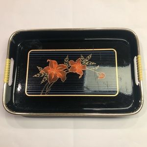 Vintage Japanese Lacquerware Tray with Hibiscus Design